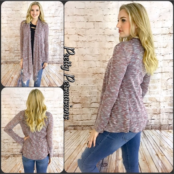 NWT Draped Marled Knit Berry Combo Spring Cardigan - Picture 2 of 4